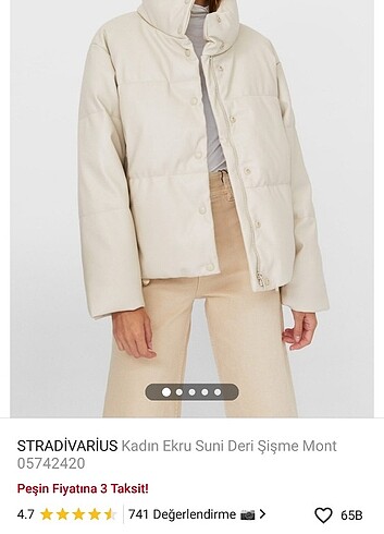 Stradivarius ekru suni deri şişme mont