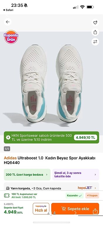 38,5 Beden beyaz Renk Ultraboost 2.0
