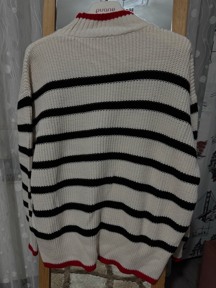 Çizgili Kadın Triko Kazak - Görsel 4