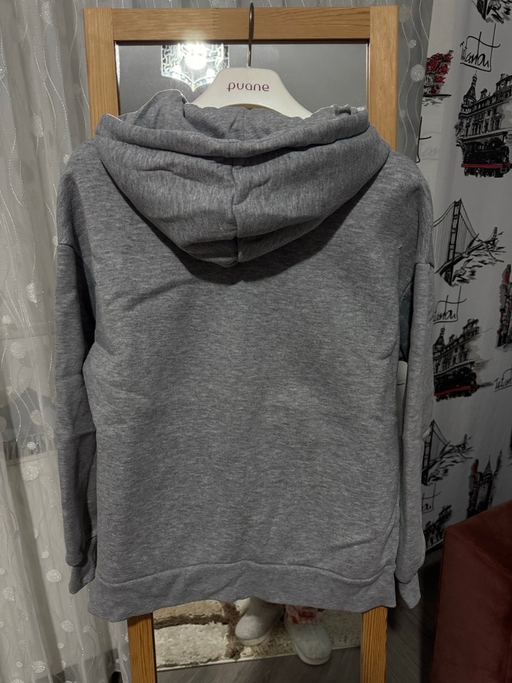 Gri Kadın Kapüşonlu Sweatshirt - Görsel 3