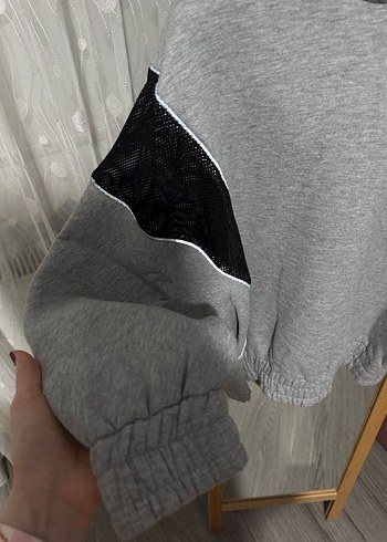 Gri Kadın Kapüşonlu Mini Sweatshirt - Görsel 2