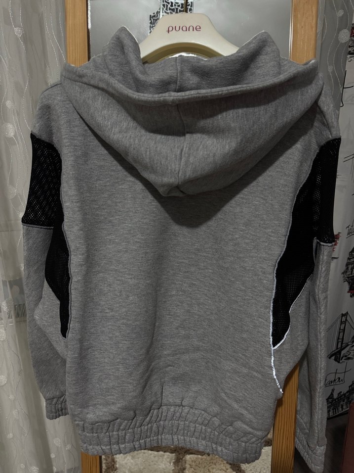 Gri Kadın Kapüşonlu Mini Sweatshirt - Görsel 3