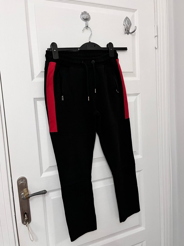 Fermuarlı Kırmızı Siyah Erkek Kısa Eşofman - Görsel 2