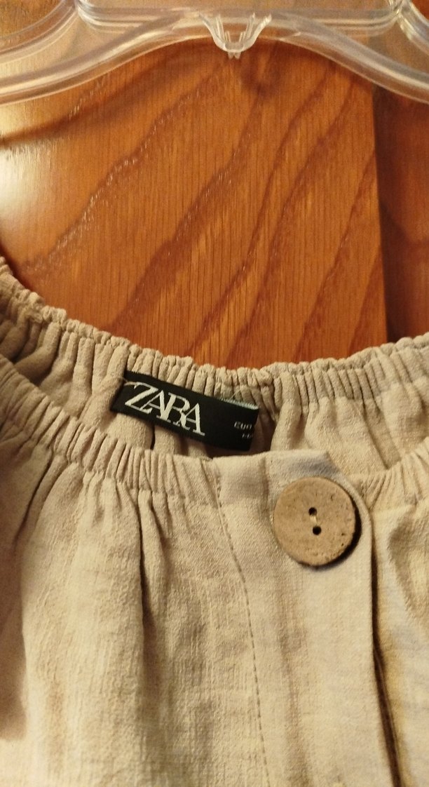 Düğmeli Kısa Keten Bluz - Görsel 3