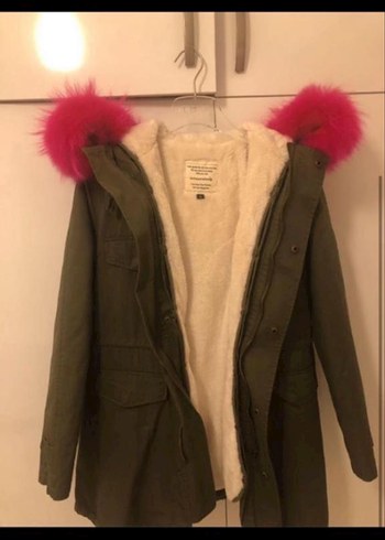 Kürk Detaylı haki Kışlık Kadın Mont - Görsel 3