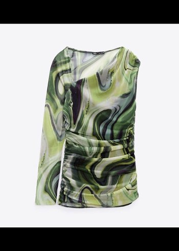 Zara Kadın Baskılı V Yaka Drapeli Bluz - Görsel 3