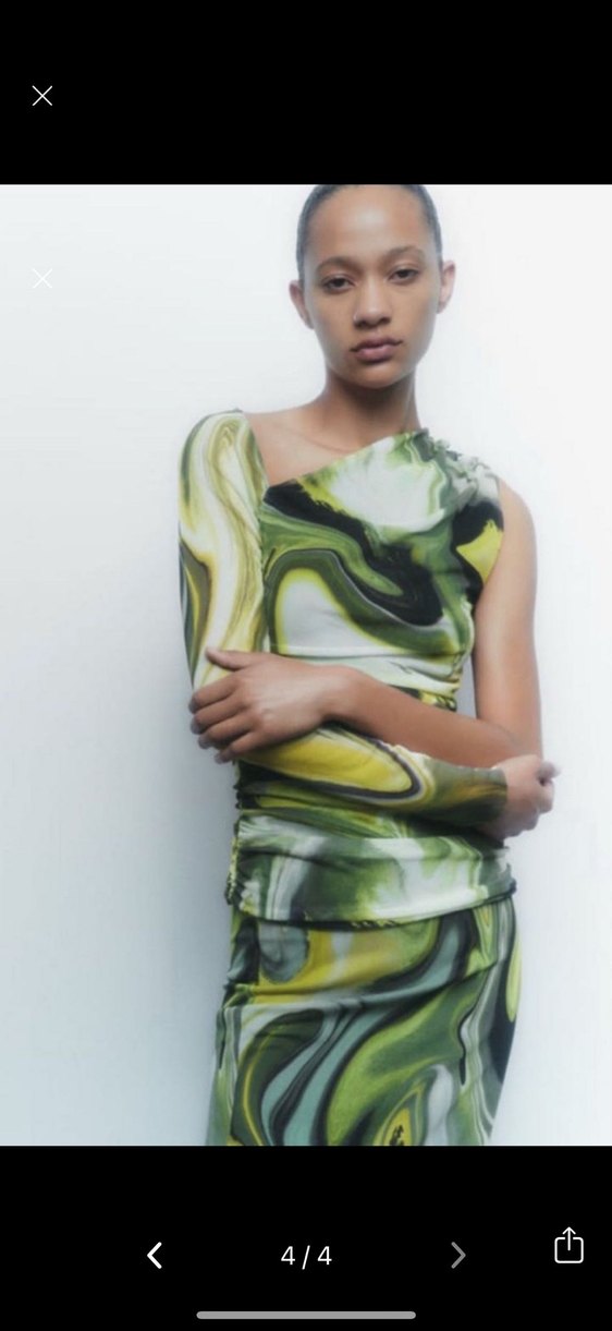 Zara Kadın Baskılı V Yaka Drapeli Bluz - Görsel 4