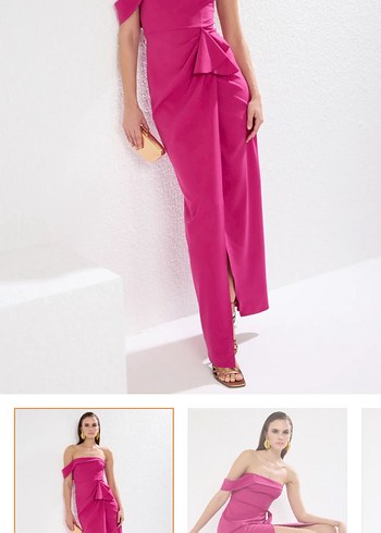Pembe Drapeli Uzun Straplez Elbise