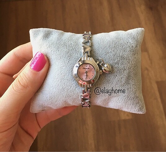 Kalp charmli mini vintage silver kol saati