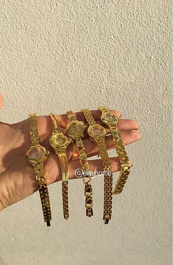  Beden altın Renk Kalp charmli mini vintage gold kol saati