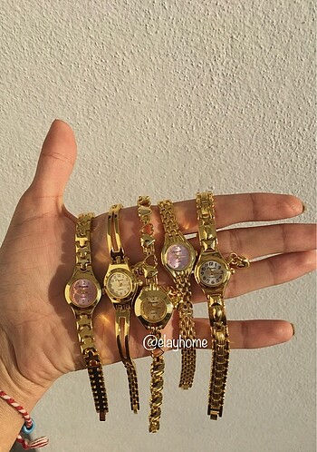 Beden Kalp charmli mini vintage gold kol saati