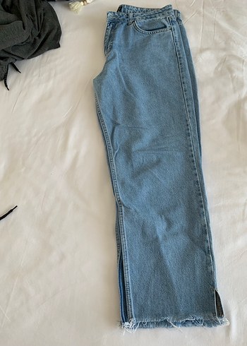 Fermuarlı Mavi Midi Kadın Kot Pantolon