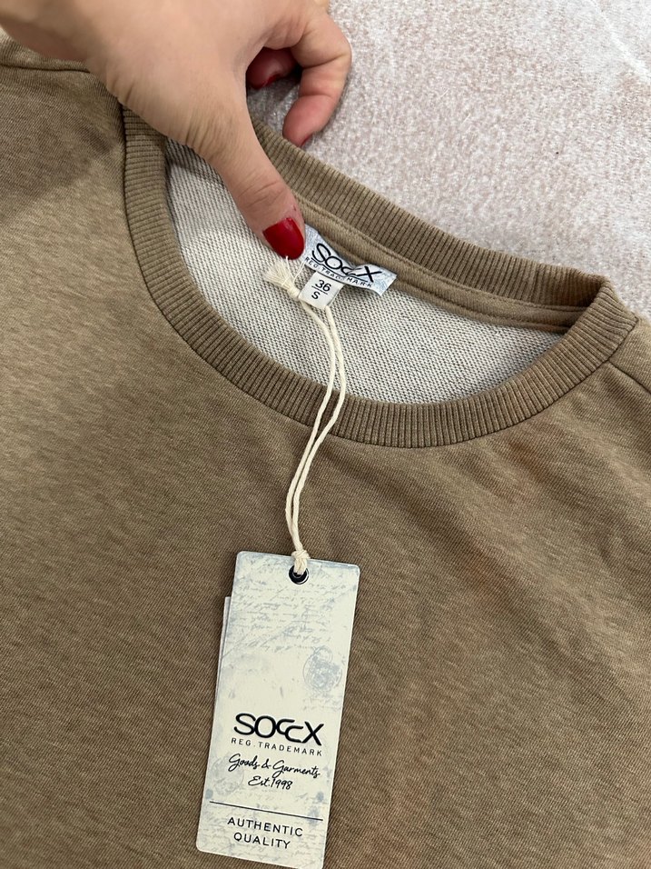 Bej Kadın Uzun Kollu Bisiklet Yaka Sweatshirt - Görsel 3