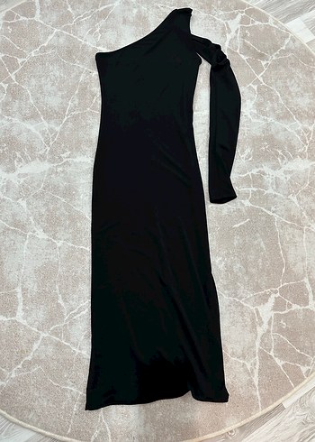 Tek Kollu Siyah Uzun Kadın Elbise - Görsel 2