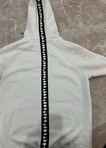 Beyaz Kapüşonlu Fermuarlı Unisex Sweatshirt - Görsel 3