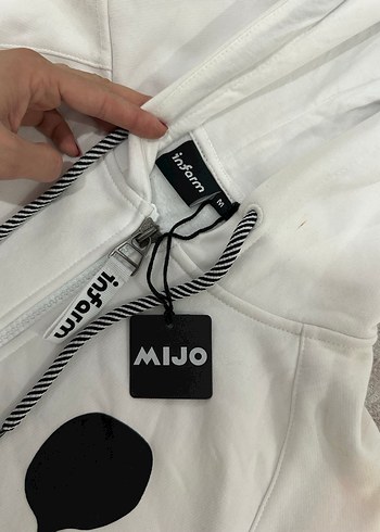 Beyaz Kapüşonlu Fermuarlı Unisex Sweatshirt - Görsel 2