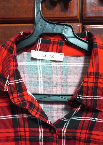 Uzun Kollu Kırmızı Ekose Düğmeli Kadın Gömlek - Görsel 3