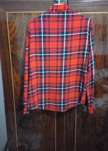 Uzun Kollu Kırmızı Ekose Düğmeli Kadın Gömlek - Görsel 2