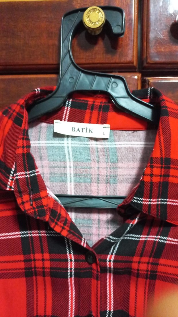 Uzun Kollu Kırmızı Ekose Düğmeli Kadın Gömlek - Görsel 3