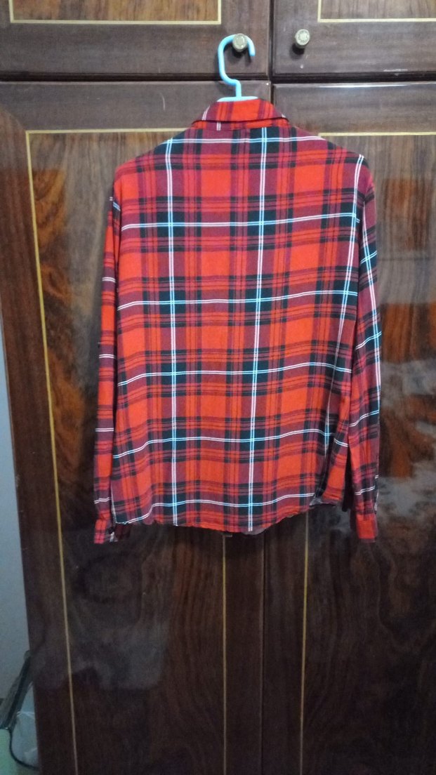 Uzun Kollu Kırmızı Ekose Düğmeli Kadın Gömlek - Görsel 2