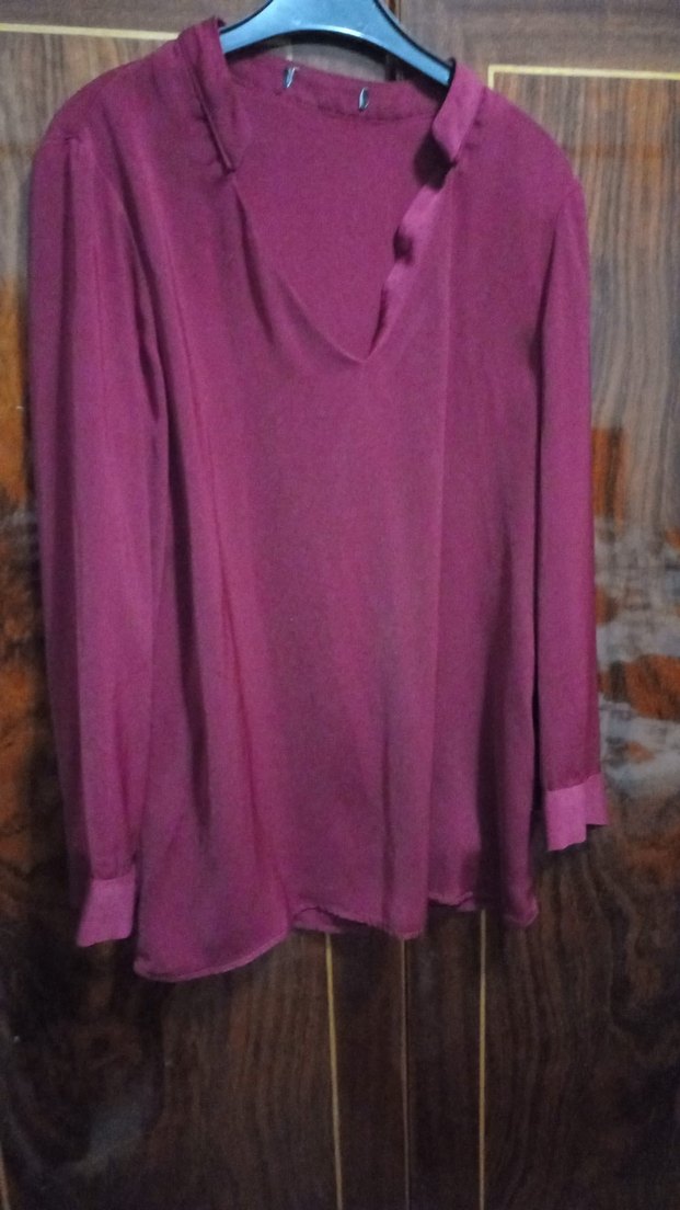 Bordo V Yakalı Kadın Bluz - Görsel 3