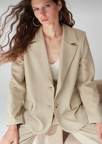 36 Beden Bej Kadın Klasik Kesim Kesim blazer