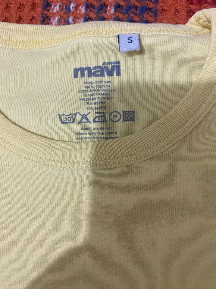 Sarı Uzun Kollu Pamuklu Tişört - Görsel 2