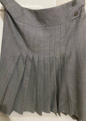 Gri Pileli midi boy   Etek - Görsel 5