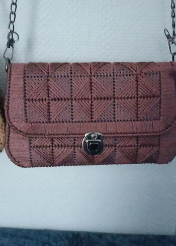 Kahverengi Nakışlı Örgü Kadın Çanta - Görsel 3