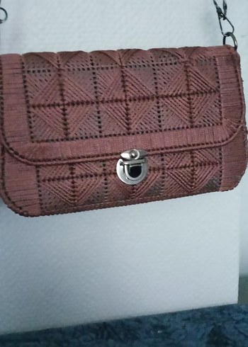 Kahverengi Nakışlı Örgü Kadın Çanta - Görsel 2