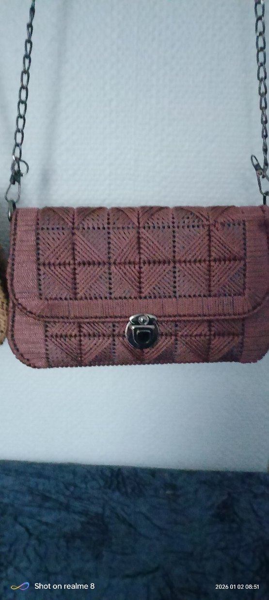 Kahverengi Nakışlı Örgü Kadın Çanta - Görsel 3