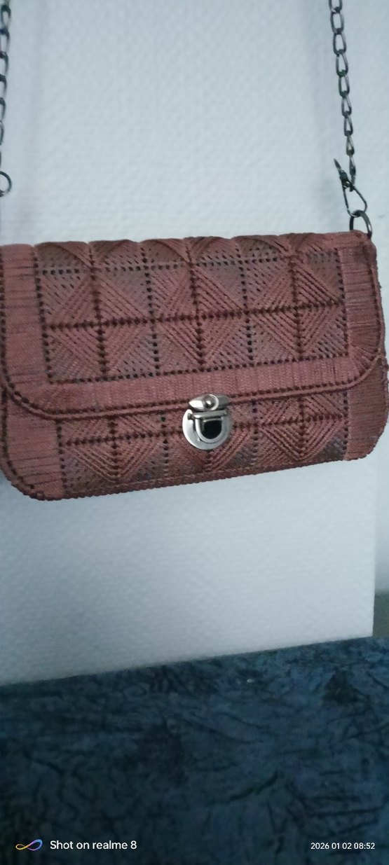 Kahverengi Nakışlı Örgü Kadın Çanta - Görsel 2