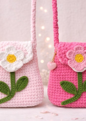 Çiçekli Örgü Bohem Kız Çantası - Görsel 4