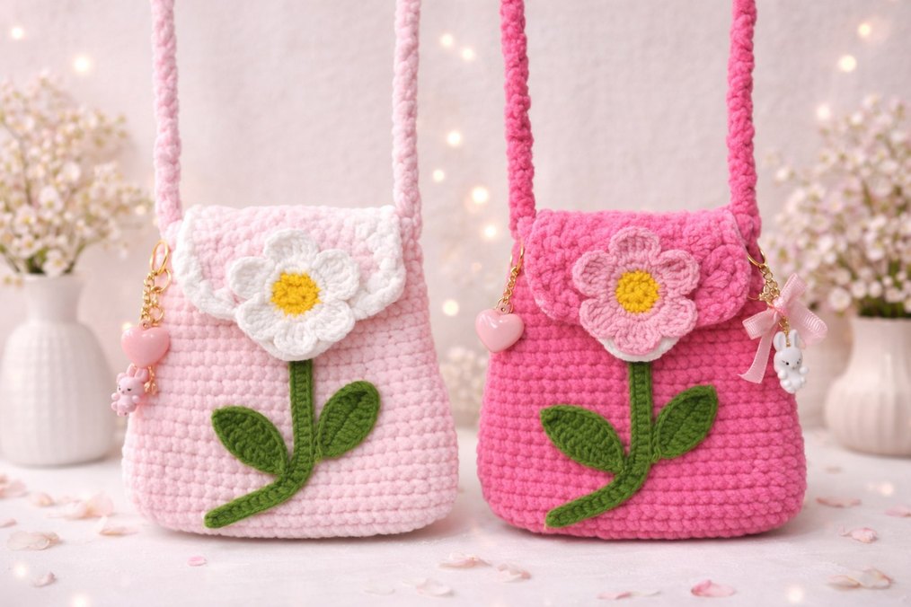 Çiçekli Örgü Bohem Kız Çantası - Görsel 4