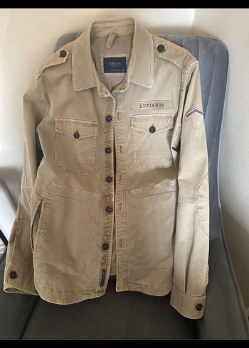 Lufian Dugmeli Bej Denim Erkek Gomlek