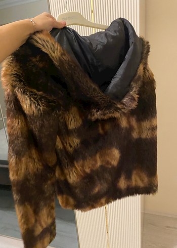 Kahverengi Leopar Desenli Kadın Suni Kürk Ceket - Görsel 3