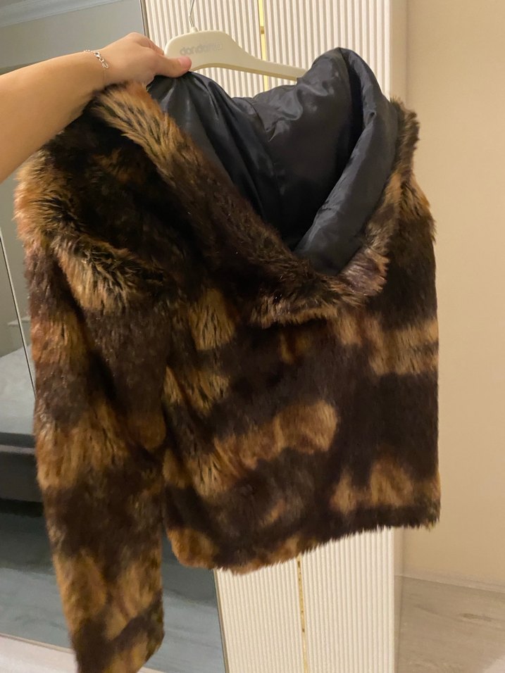 Kahverengi Leopar Desenli Kadın Suni Kürk Ceket - Görsel 3