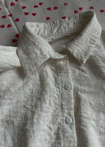 Beyaz Keten Karışımlı Crop Gömlek - Görsel 2