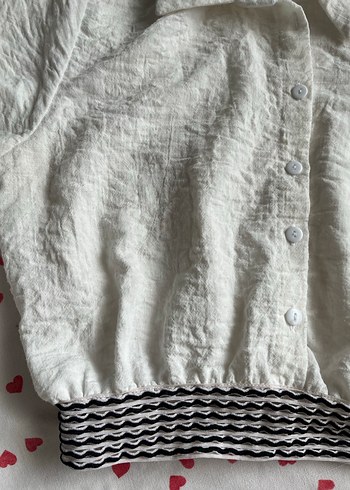 Beyaz Keten Karışımlı Crop Gömlek - Görsel 3