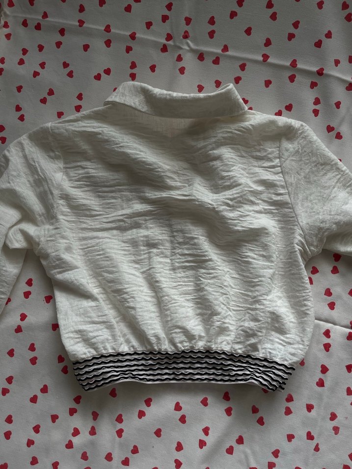 Beyaz Keten Karışımlı Crop Gömlek - Görsel 4