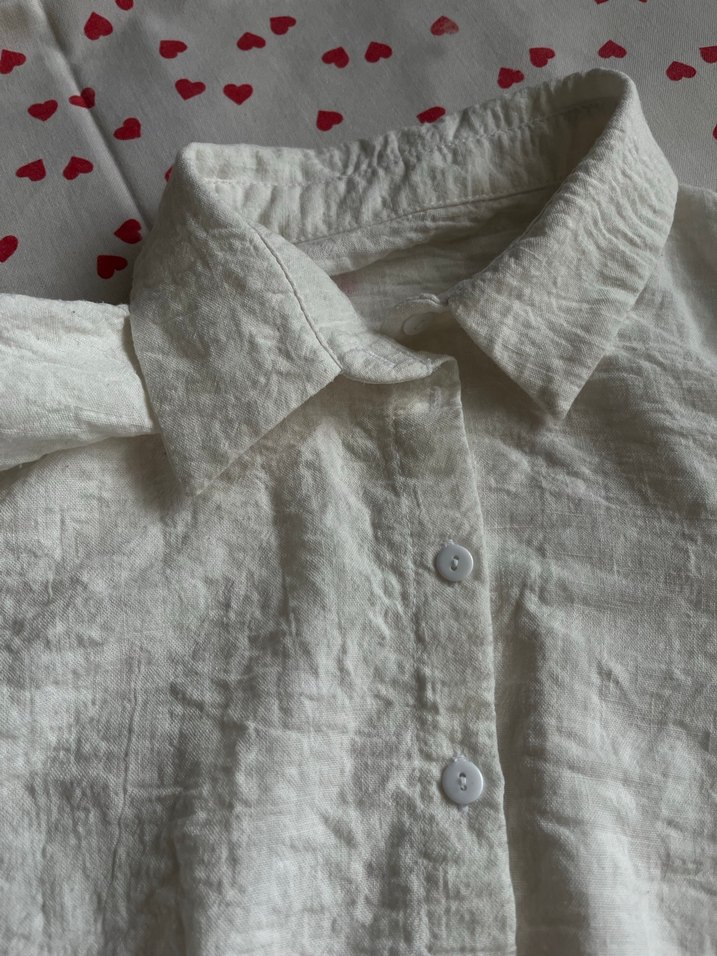 Beyaz Keten Karışımlı Crop Gömlek - Görsel 2