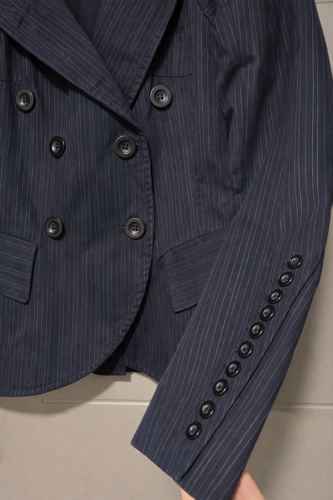 Düğmeli Çizgili Blazer Ceket - Görsel 2