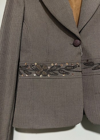 Düğmeli Kahverengi Kadın Blazer Ceket - Görsel 2