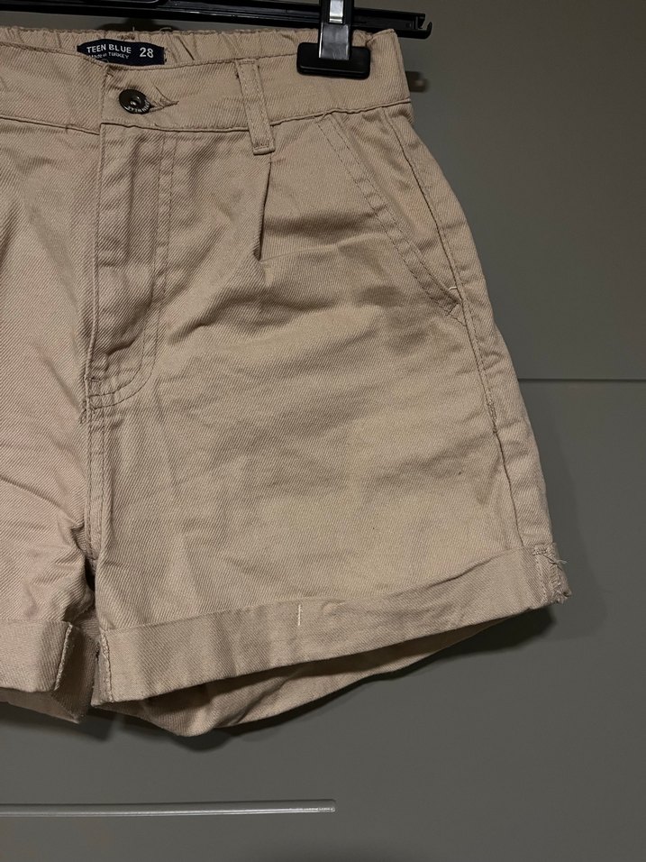 Bej Kot Mini Şort - Görsel 3