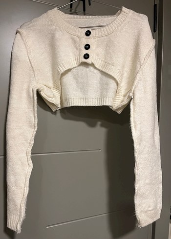 Düğmeli Beyaz Kadın Kazak - Görsel 3