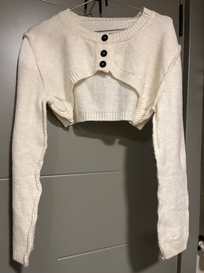 Düğmeli Beyaz Kadın Kazak - Görsel 3