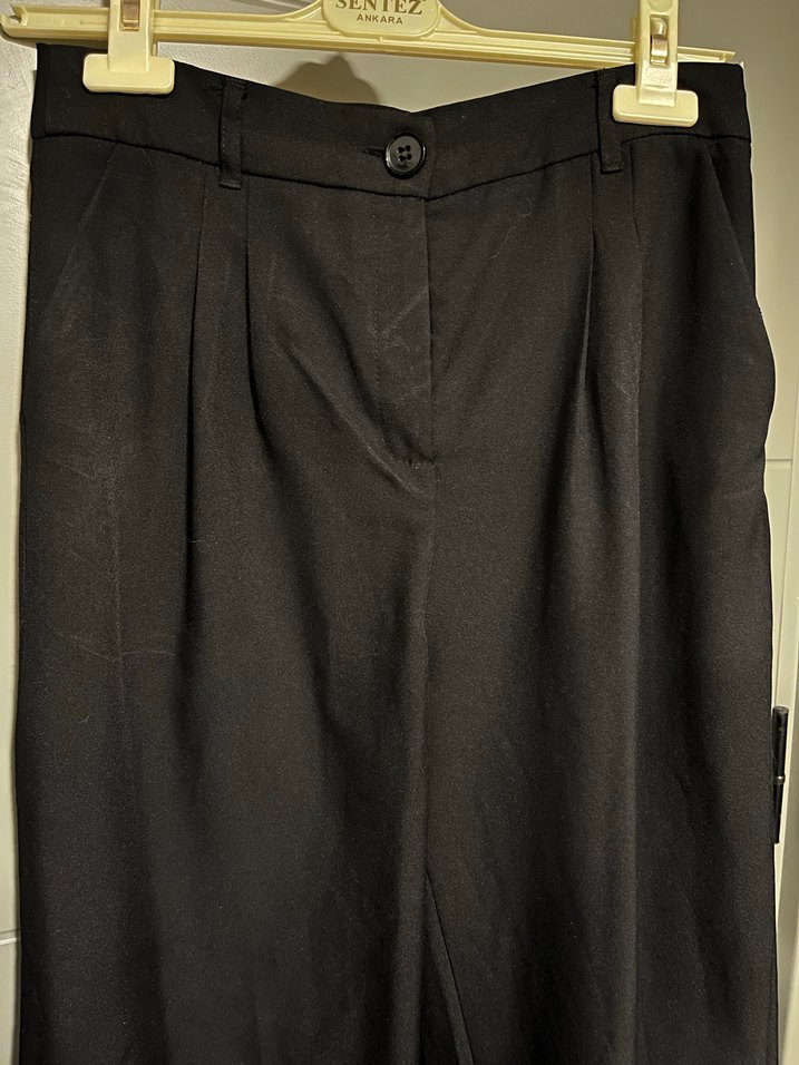 Siyah Wide Leg Kumaş Pantolon - Görsel 5