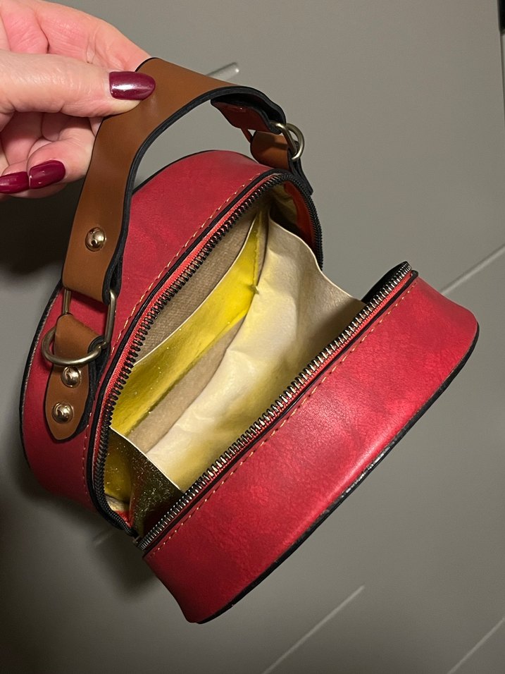 Kırmızı Yuvarlak Vintage Kadın Deri Çanta - Görsel 3
