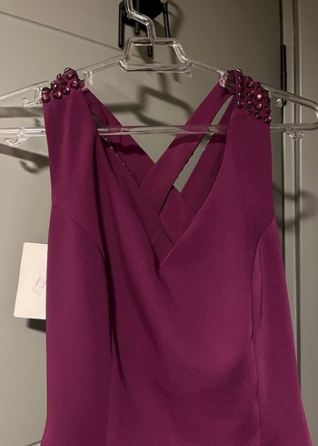 Mor/Mürdüm Sırt Dekolteli Abiye Elbise - Görsel 2