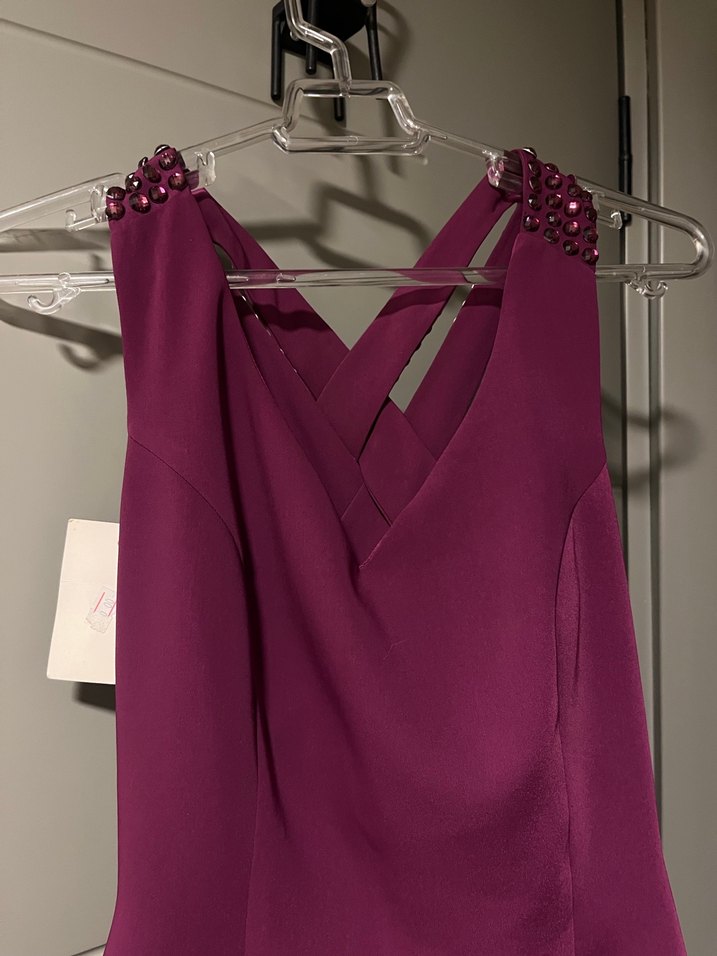 Mor/Mürdüm Sırt Dekolteli Abiye Elbise - Görsel 2